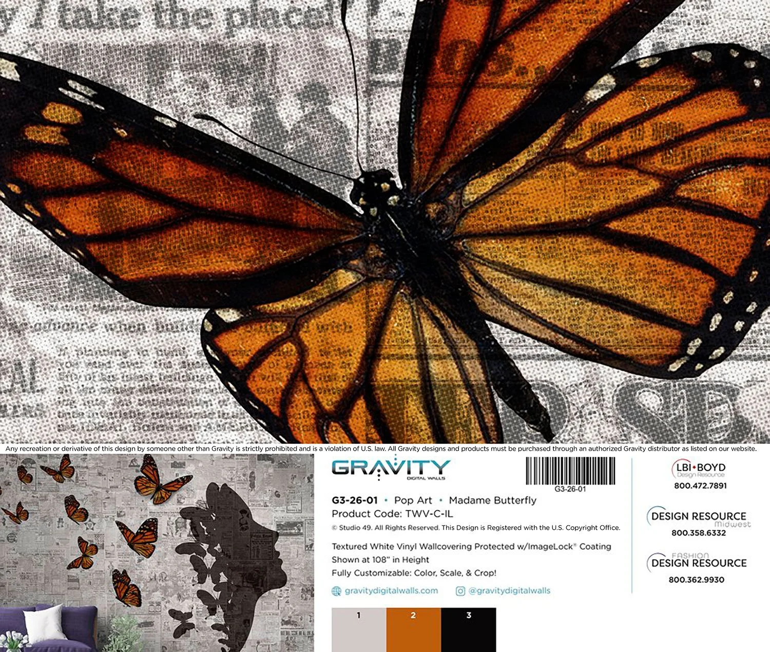 G3-26-01 Pop Art • Madame Butterfly — Gravity Digital Walls